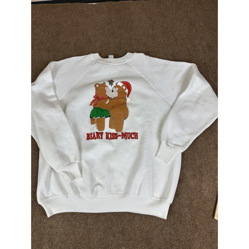 Vintage Beary Kiss-Much Sweatshirt Womens Large Bears Christmas 90s Hanes Her